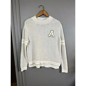 Abercrombie‎ & Fitch Varsity Sweater Women Size L Pullover Gray Knit Logo Preppy